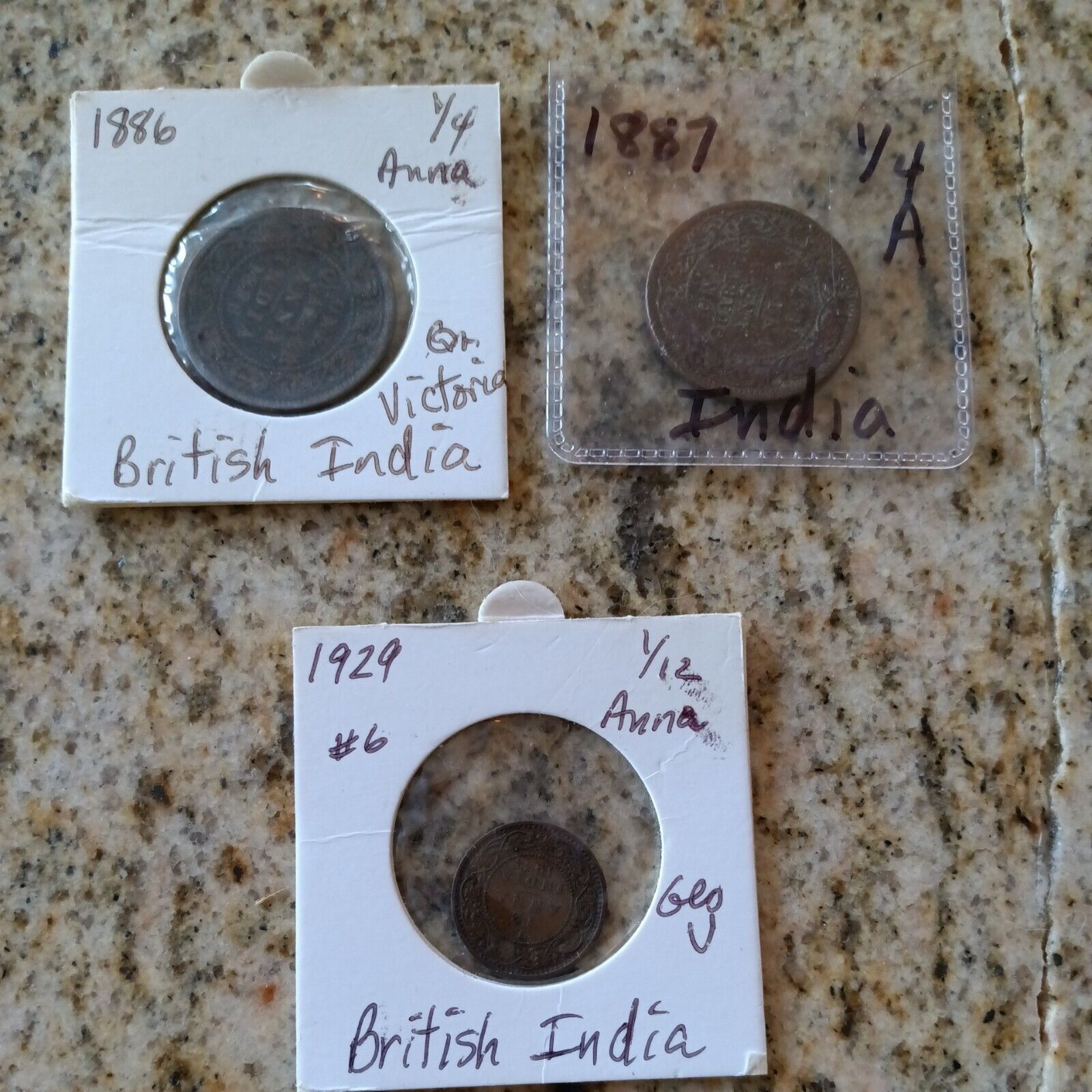3Pc Old INDIA Lot - (2) Qn Victoria Era 1/4 Annas and 1/12 Anna - Authentic circ
