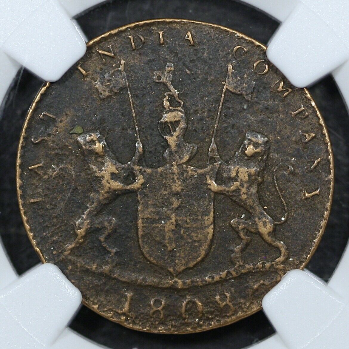 1808 India 10 Cash NGC Admiral Gardner Shipwreck coin Mardras Presidency