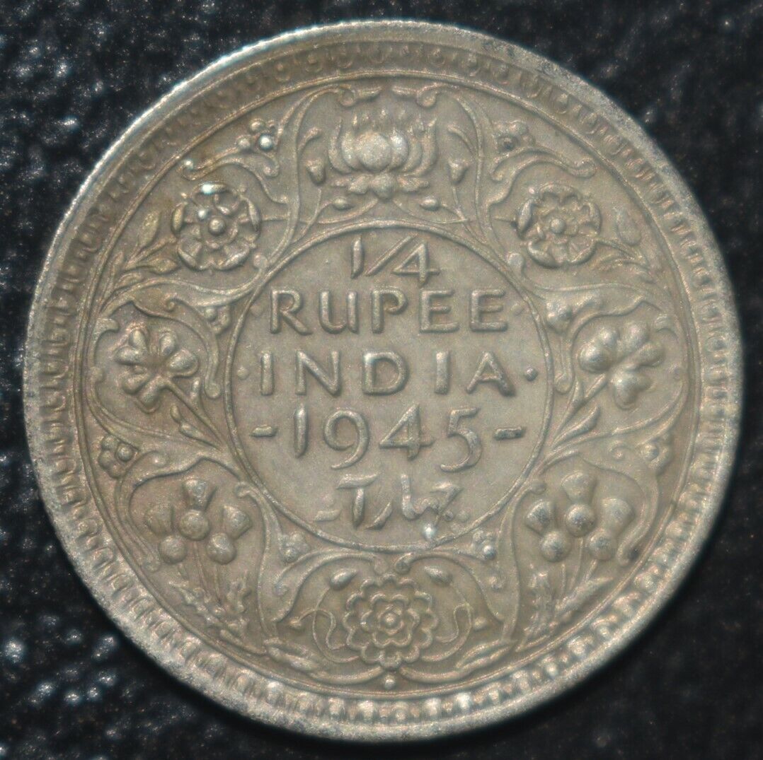 British India Quarter Rupee 1945 Large 5 Varity Silver Rare Coin #6
