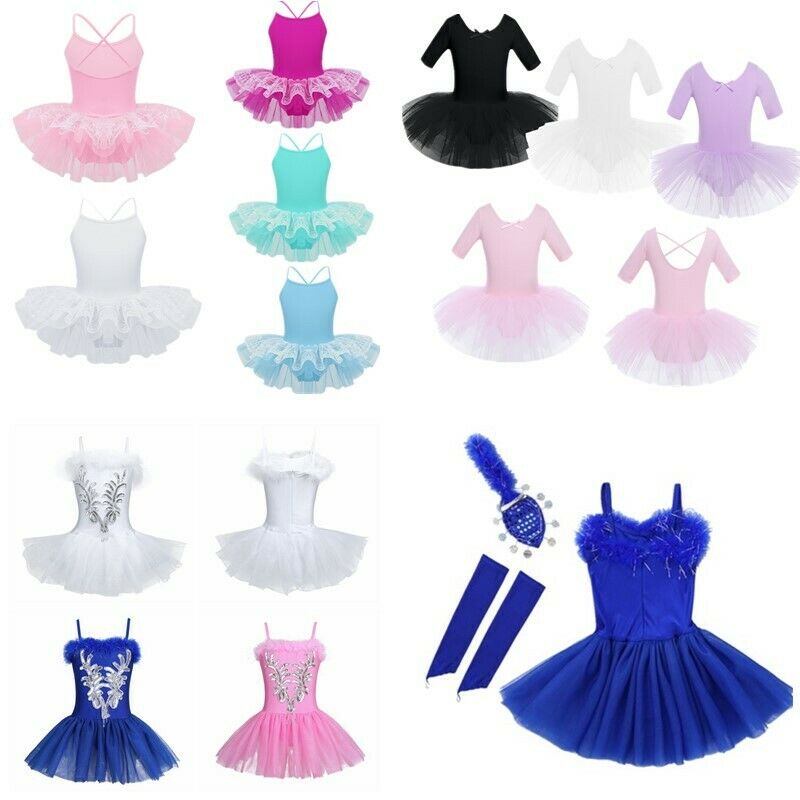 Kids Girls Camisole Ballet Dance Dress Layered Lace Tutu Leotard Skirt Dancewear
