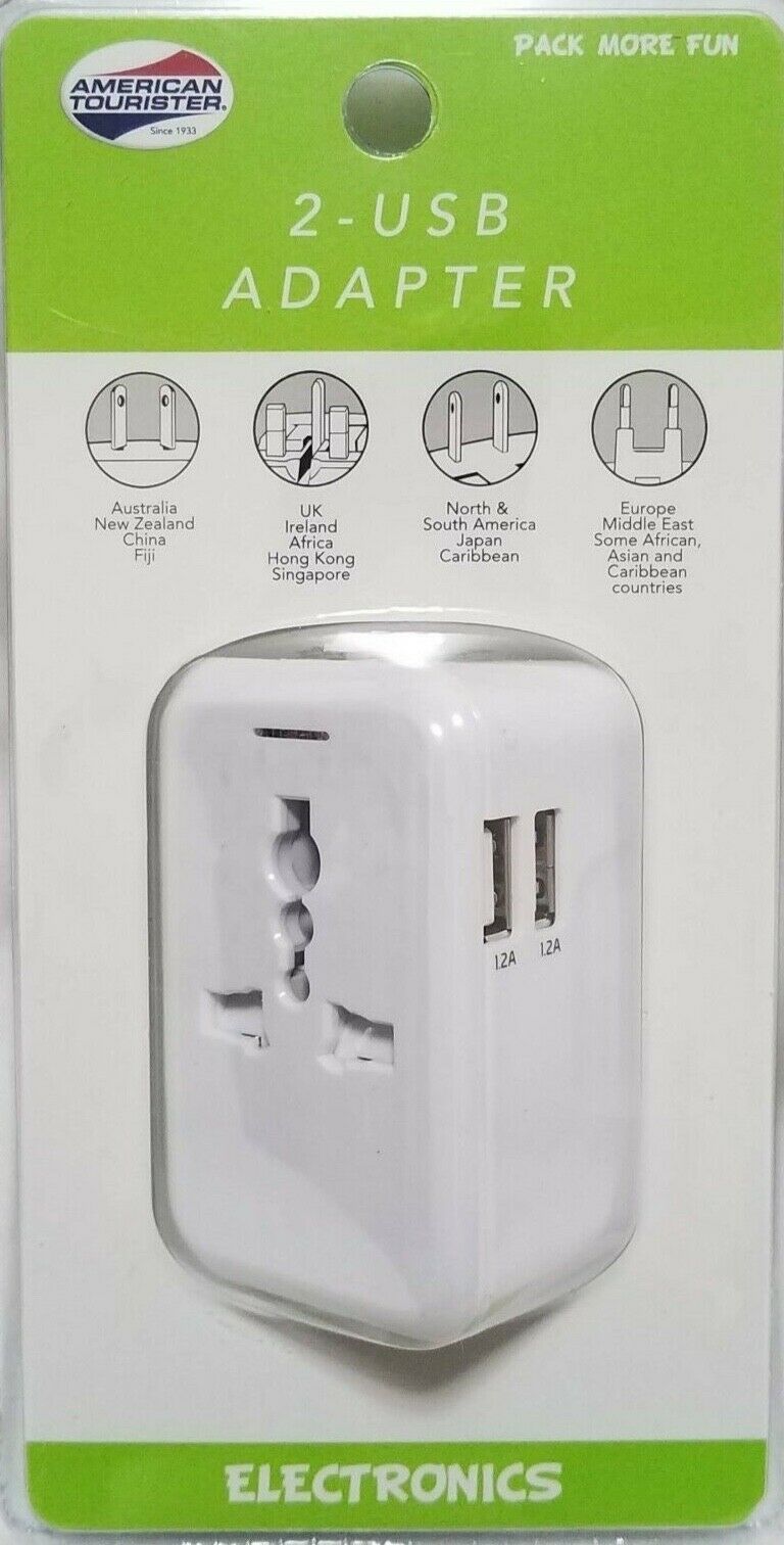 American Tourister Travel Adapter W/ 2 Usb Ports & 1 Ac Outlet New Sealed