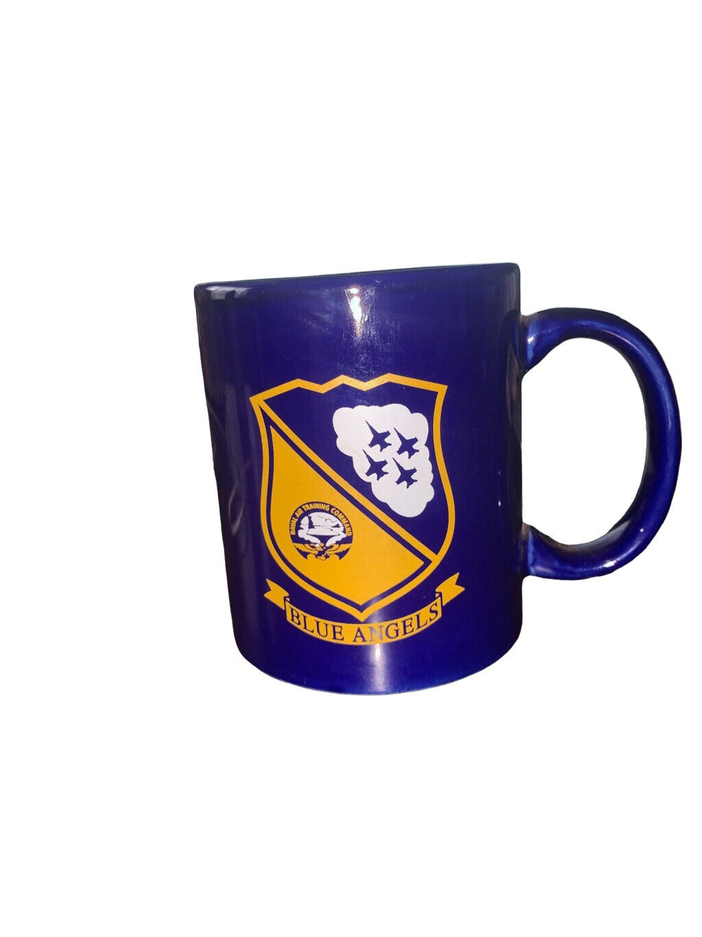 Pre Owned Vintage BLUE ANGELS Coffee Mug Blue Gold Crest Naval Air Training Comm