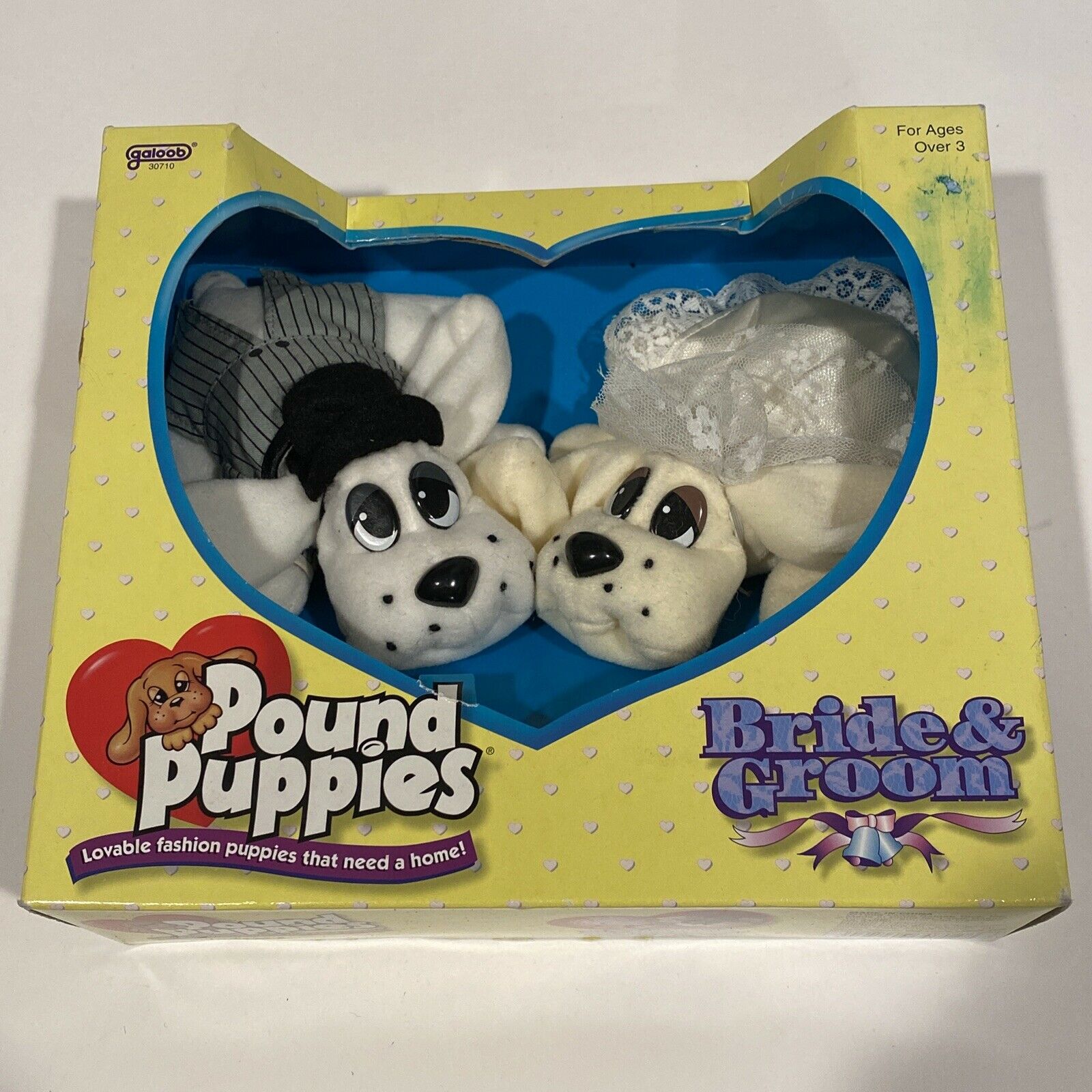 New Rare Vintage 1996 Galoob Pound Puppies Bride & Groom Wedding Plush Dog Set