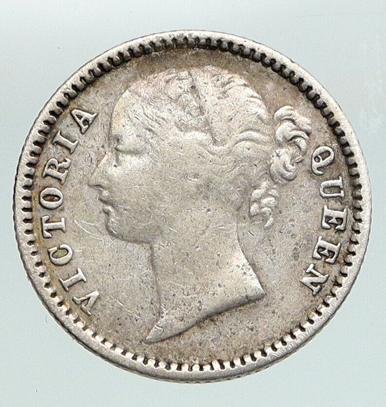 1840 BRITISH INDIA UK COLONY Queen Victoria Genuine Silver 1/4 RUPEE Coin i91640