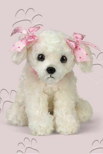 * New BEARINGTON Plush Toy WHITE MALTESE Stuffed Animal PUPPY DOG Pink Ribbon