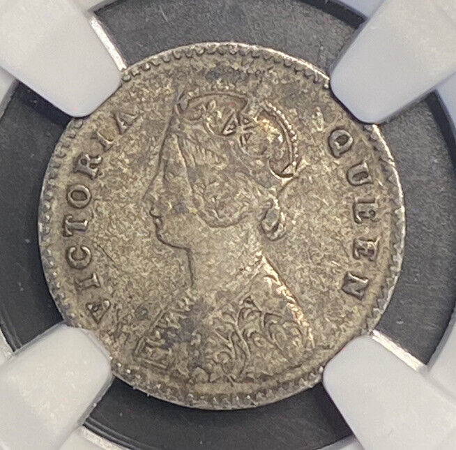 India 2 Annas 1876 Calcutta British Colonial NGC VF25 Victoria Silver World Coin