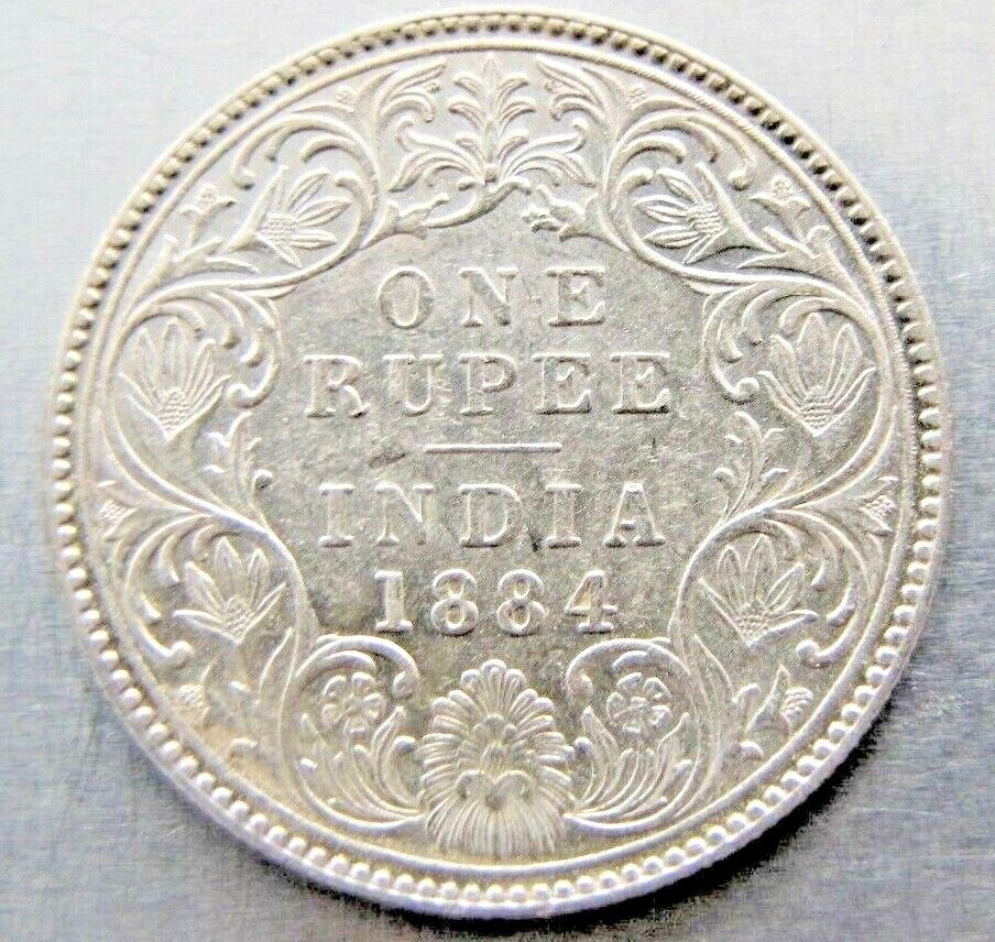 India One Rupee 1884 (b Raised At Top) Sharp Au-unc.