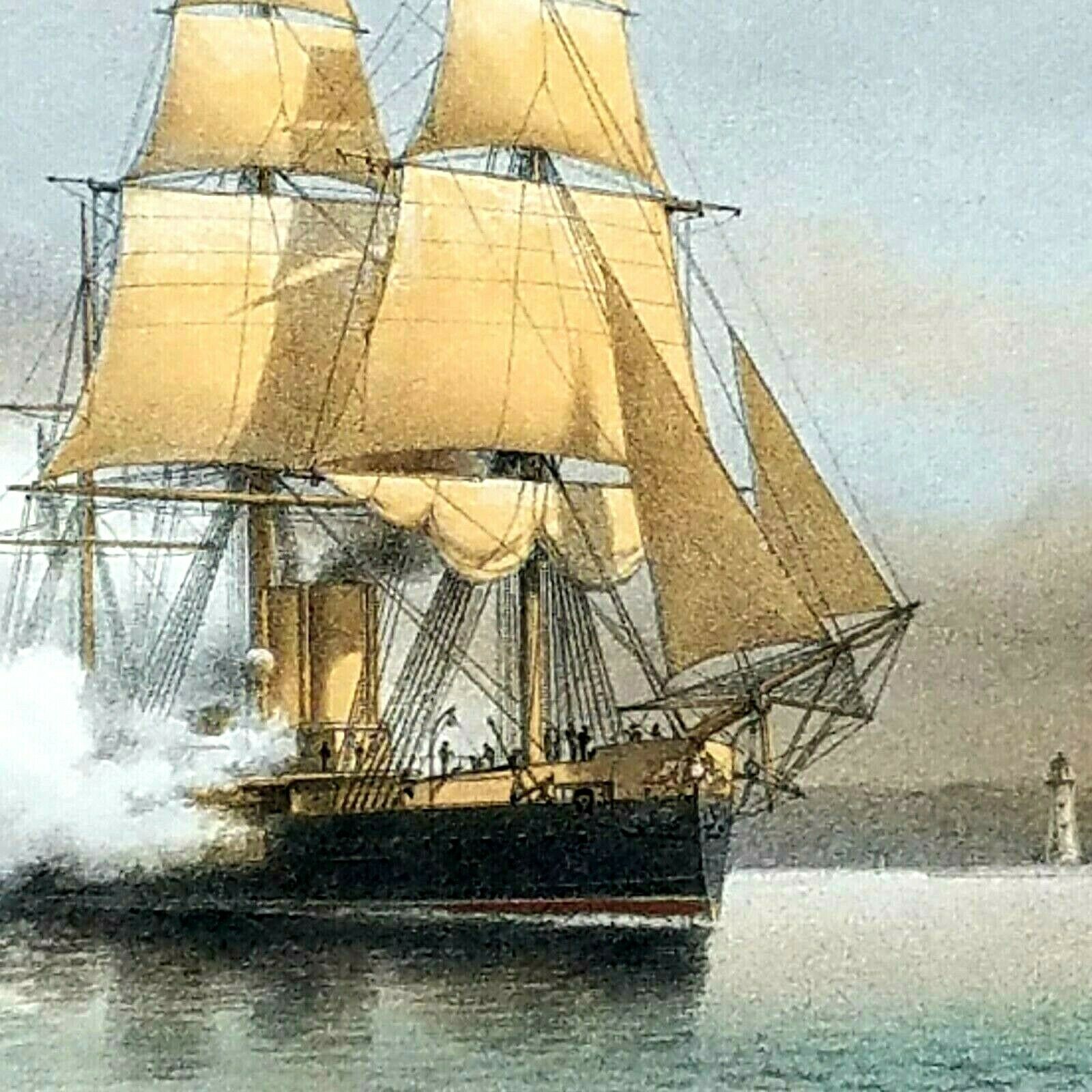 1880 Original Print Navy Ship Hms Neptune Warship Military Battleship