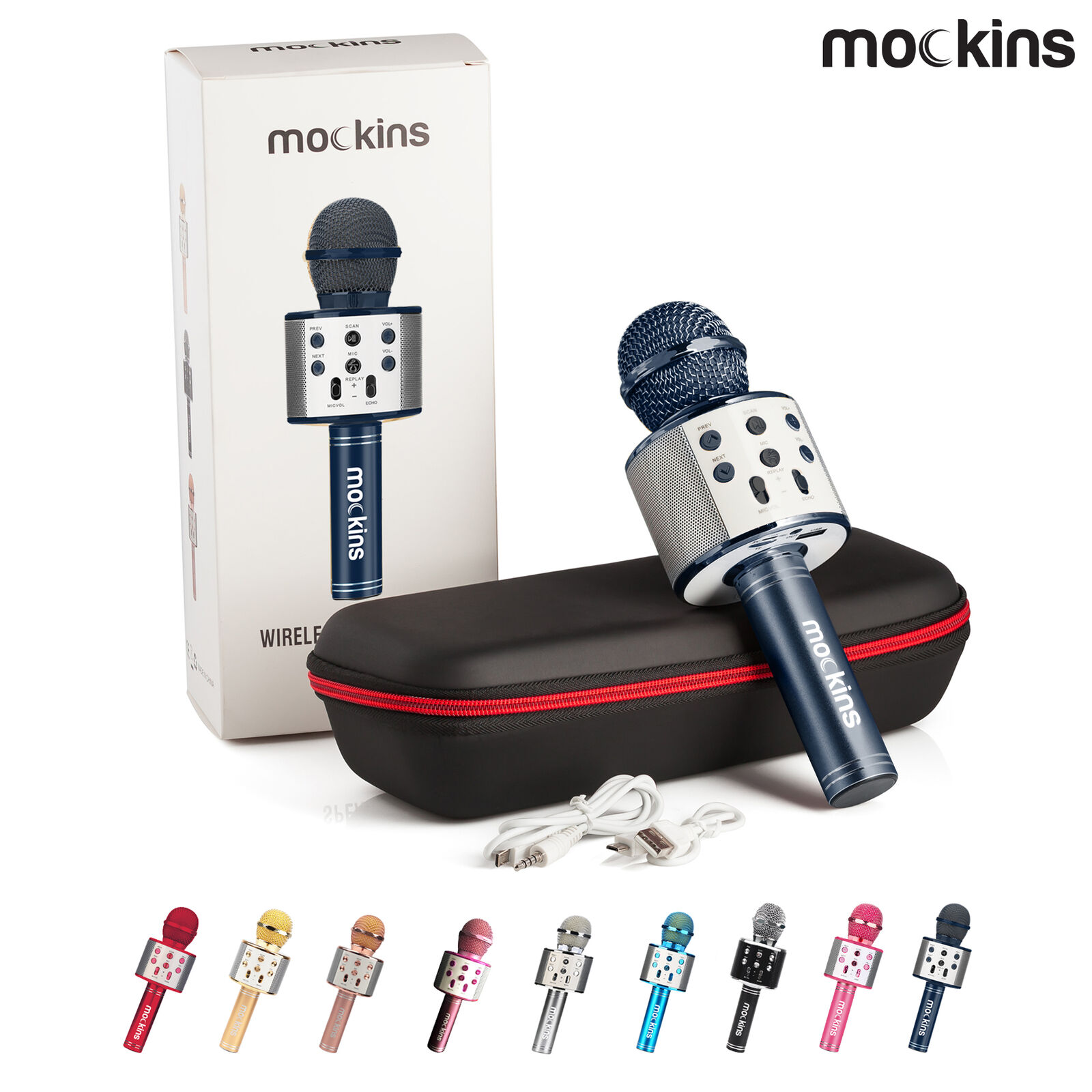 Mockins Wireless Bluetooth Karaoke Microphone, Navy, Holiday Gift Kids