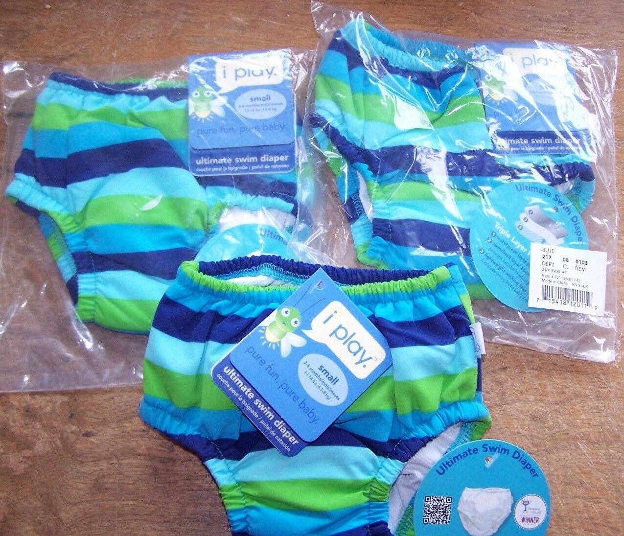 I Play Baby Boys Ultimate Swim Diaper Green Blue Stripe Small 3-6M 10-18lb