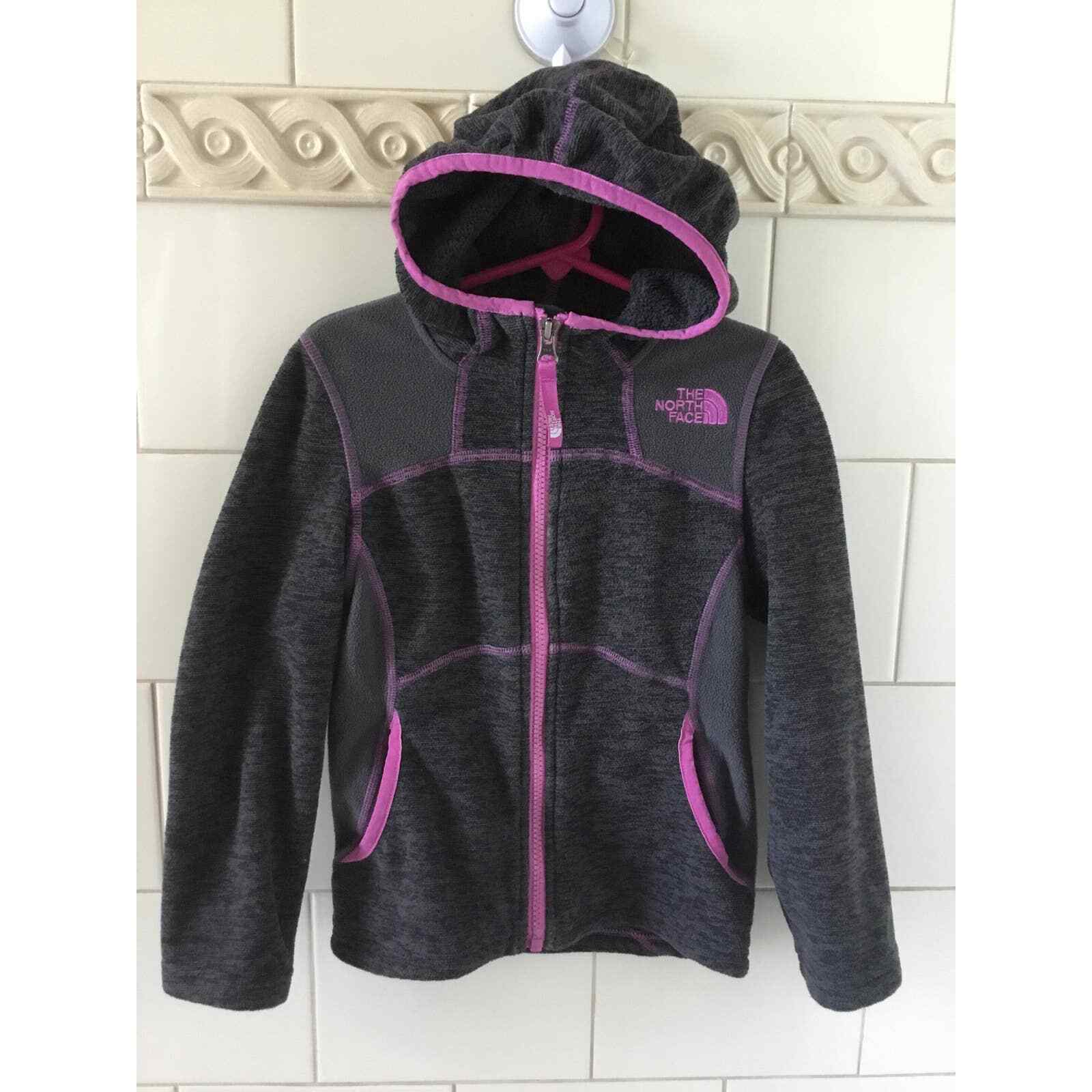 The North Face Girl’s Zip-Up Fleece Hoodie Gray with Pink  XXS