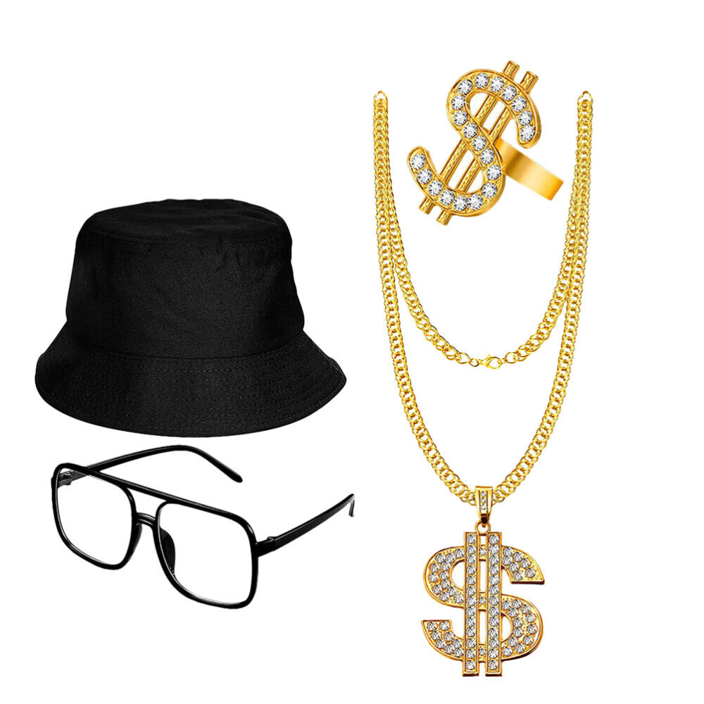 4pcs Rapper Necklace 80s Rapper Costume Hip Hop Accessories Hip Hop Jewelry