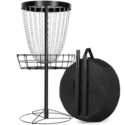 24-chain Disc Golf Basket Target Catcher Discs Practice Set Carrying Bag Black