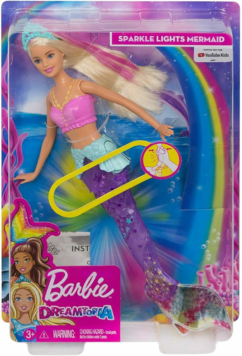 Barbie Dreamtopia Sparkle Lights Mermaid Blonde Doll Gfl82 New
