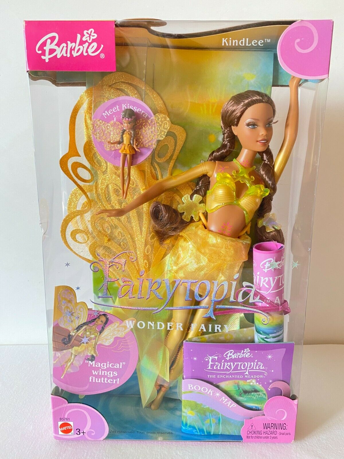 Mattel 2004 Barbie Fairytopia KindLee and Kissera Fashion Dolls MIB Yellow AA