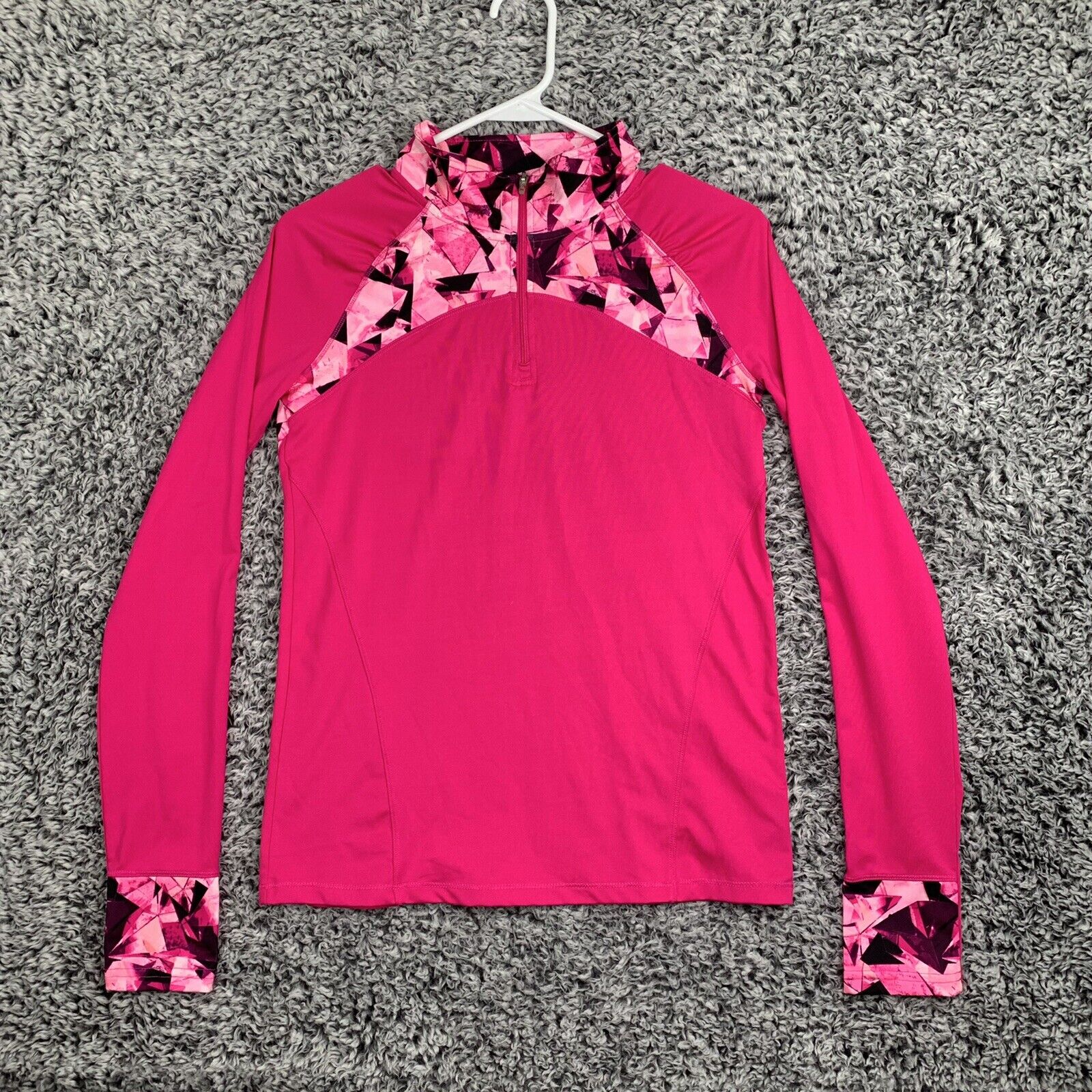 CHAMPION L/S PINK AND GEOMETRIC PRINT 1/4 ZIP PULLOVER GIRL S SIZE XL (14-16)