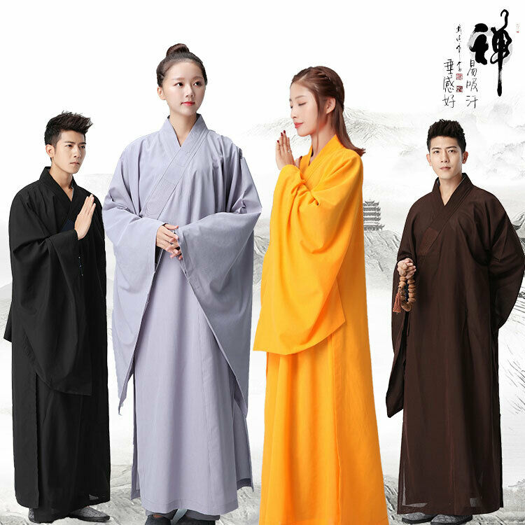 Cotton Shaolin Buddhist Monk Dress Meditation Long Robe Gown Kung Fu Uniform New