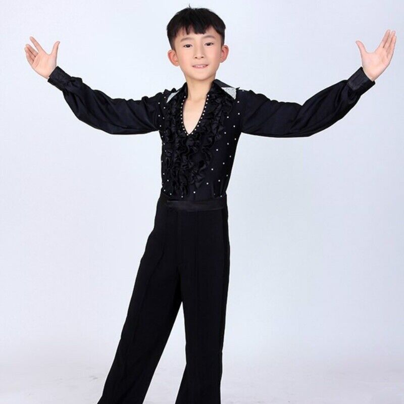 Children Boys Ballroom Latin Waltz Tango Dance Shirt Suit Outfit Costume Tops