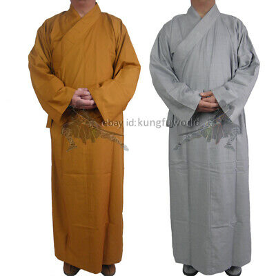 Cotton Shaolin Temple Buddhist Monk Dress Meditation Long Robe Kung Fu Suit