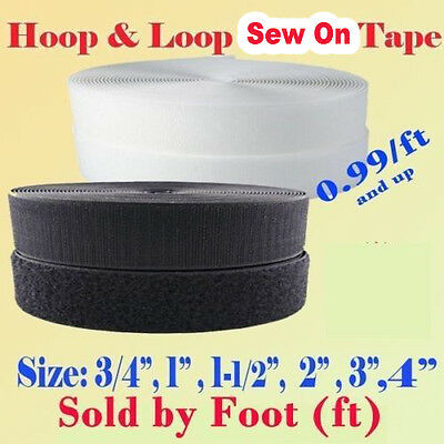 Black/White Sew-on BY FOOT Hook & Loop Tape 3/4