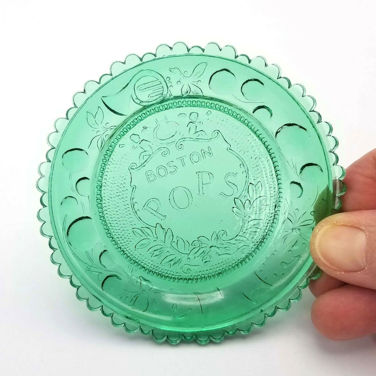 Pairpoint Green Glass Vintage Cup Plate Boston Pops Rare
