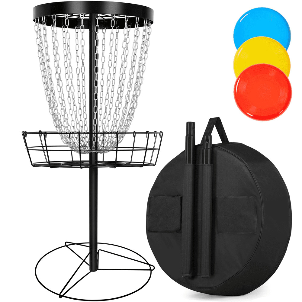 24-Chain Disc Golf Goal for Target Practice with Carrying Bag and 3 Discs